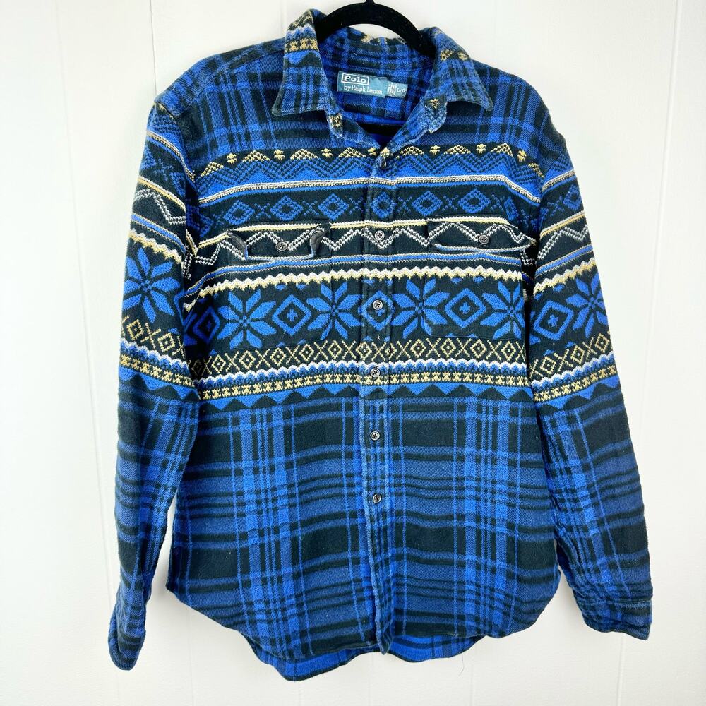 Vintage Polo Ralph Lauren Aztec Tribal Thick Button Down Men Size L Heavy Cotton